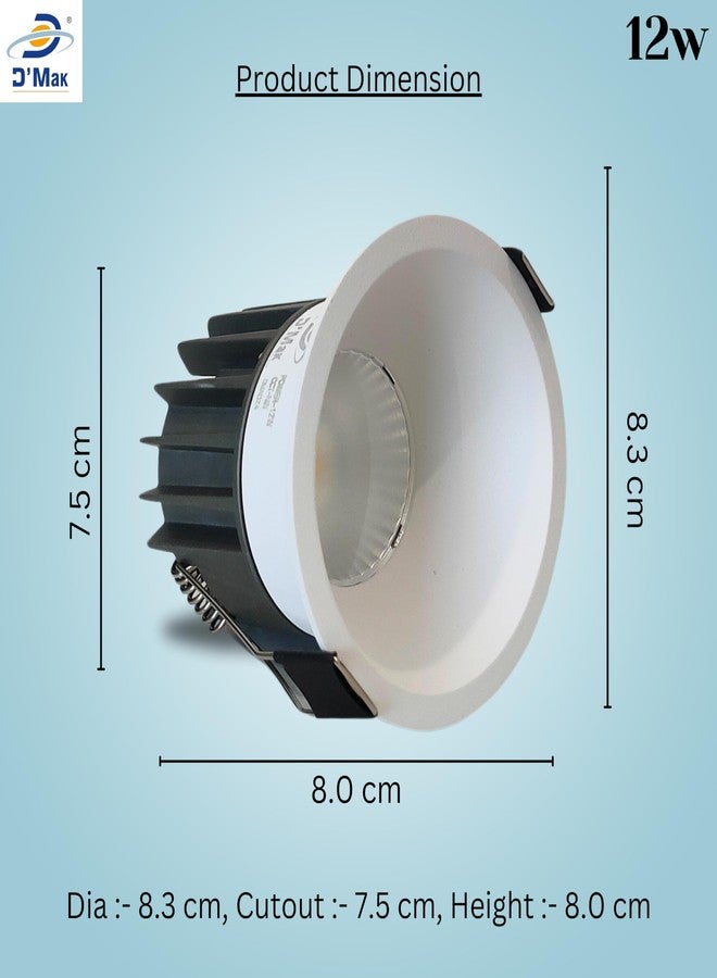 D'Mak 12W White Body LED Deep COB Light | Recessed LED Ceiling Light for Indoor Lighting (Natural White, Pack of 1) - Image 3